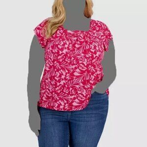 Style & Co Women's Plus Size 3X Square-Neck Flutter-Sleeve Top Blouse PM157AFA